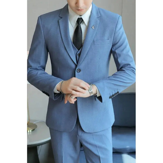 Men's Business Casual Suit Set - Blazer, Vest, Pants, Slim Fit