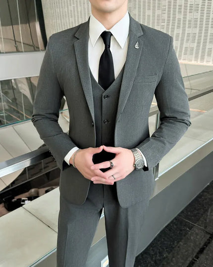 Men's Business Casual Suit Set - Blazer, Vest, Pants, Slim Fit