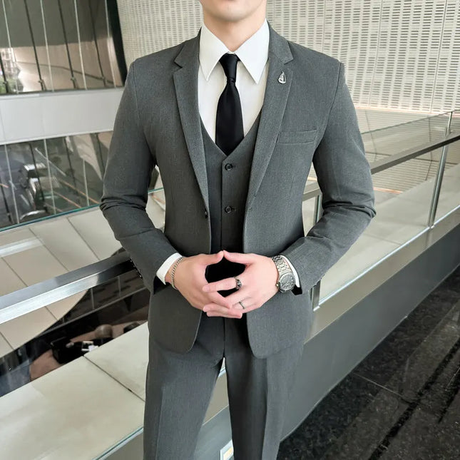 Men's Business Casual Suit Set - Blazer, Vest, Pants, Slim Fit