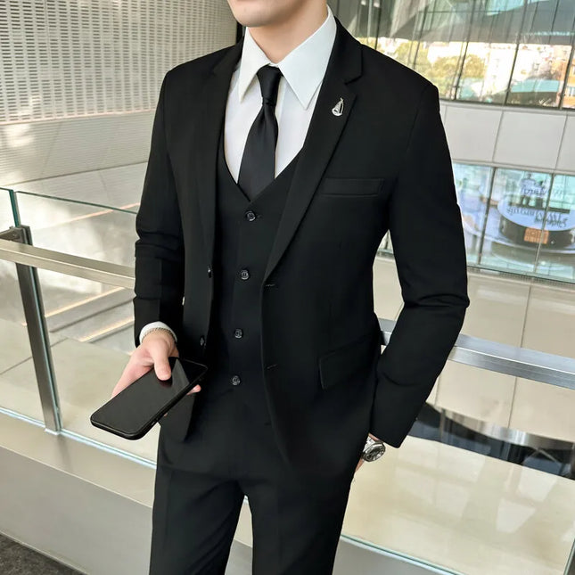 Men's Business Casual Suit Set - Blazer, Vest, Pants, Slim Fit