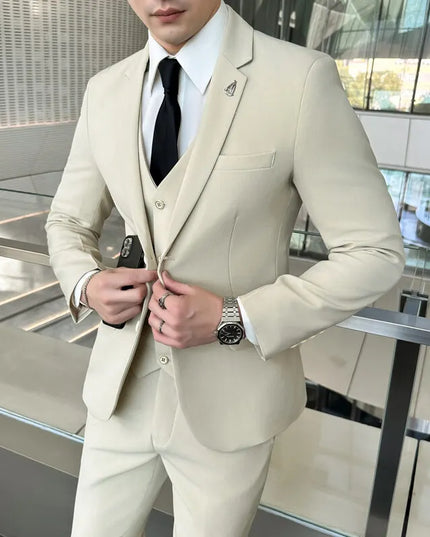 Men's Business Casual Suit Set - Blazer, Vest, Pants, Slim Fit