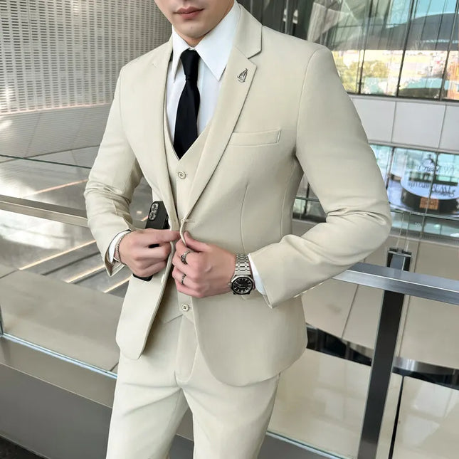 Men's Business Casual Suit Set - Blazer, Vest, Pants, Slim Fit