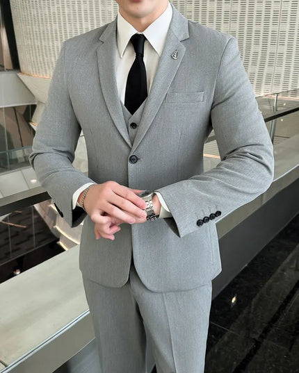 Men's Business Casual Suit Set - Blazer, Vest, Pants, Slim Fit