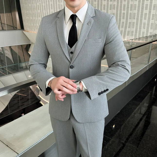 Men's Business Casual Suit Set - Blazer, Vest, Pants, Slim Fit