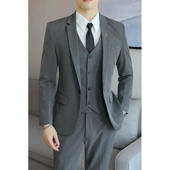 Men's Business Casual Suit Set - Blazer, Vest, Pants, Slim Fit