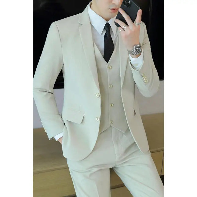 Men's Business Casual Suit Set - Blazer, Vest, Pants, Slim Fit