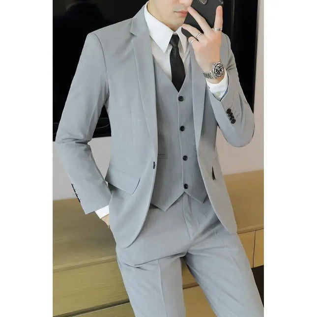Men's Business Casual Suit Set - Blazer, Vest, Pants, Slim Fit