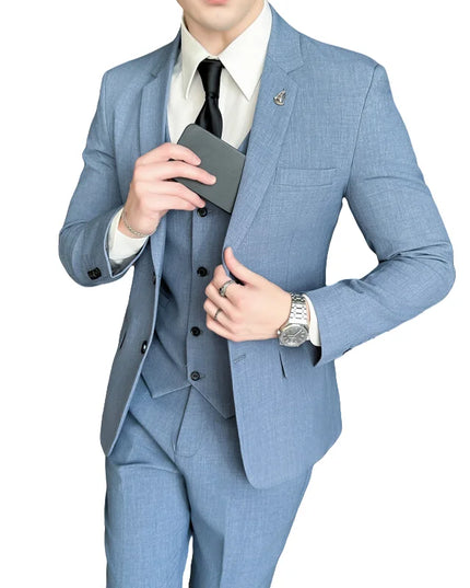 Men's Business Casual Suit Set - Blazer, Vest, Pants, Slim Fit