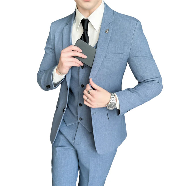 Men's Business Casual Suit Set - Blazer, Vest, Pants, Slim Fit