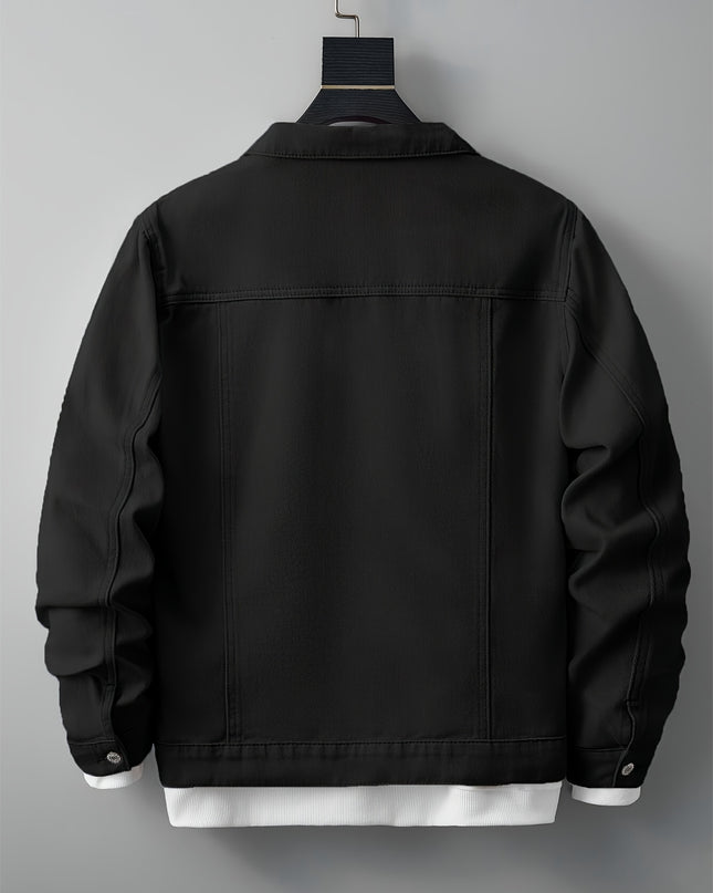 Men's Casual Black Fitted Jacket - Softshell & Versatile Style