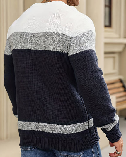 Men's Casual Color-Block Pullover Sweater for Fall/Winter