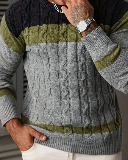 Men's Casual Color-Block Pullover Sweater for Fall/Winter