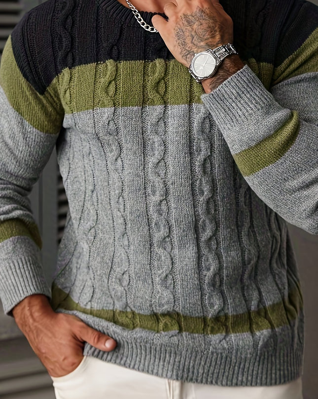 Men's Casual Color-Block Pullover Sweater for Fall/Winter