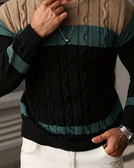 Men's Casual Color-Block Pullover Sweater for Fall/Winter