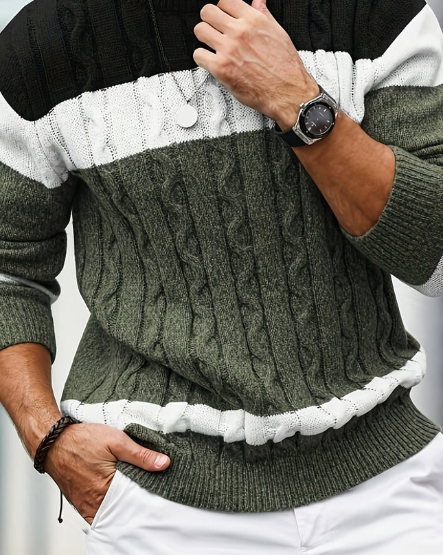 Men's Casual Color-Block Pullover Sweater for Fall/Winter