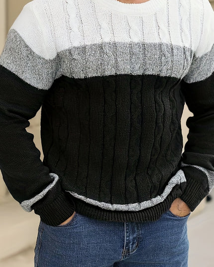 Men's Casual Color-Block Pullover Sweater for Fall/Winter