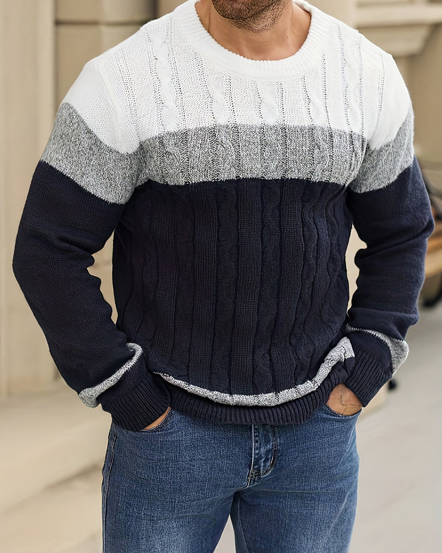 Men's Casual Color-Block Pullover Sweater for Fall/Winter