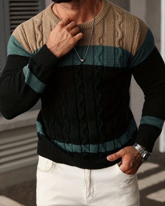 Men's Casual Color-Block Pullover Sweater for Fall/Winter