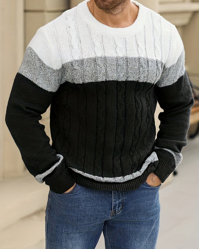 Men's Casual Color-Block Pullover Sweater for Fall/Winter