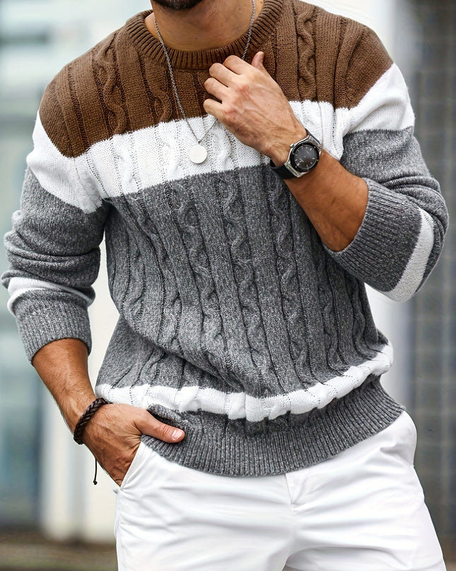 Men's Casual Color-Block Pullover Sweater for Fall/Winter