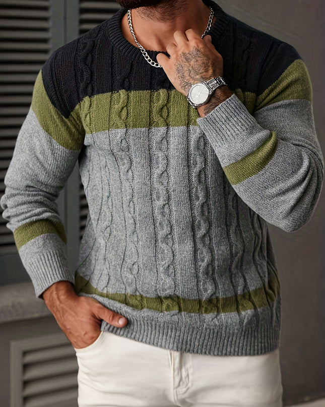 Men's Casual Color-Block Pullover Sweater for Fall/Winter