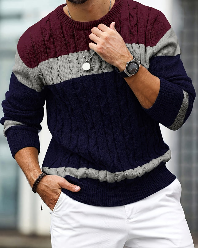 Men's Casual Color-Block Pullover Sweater for Fall/Winter