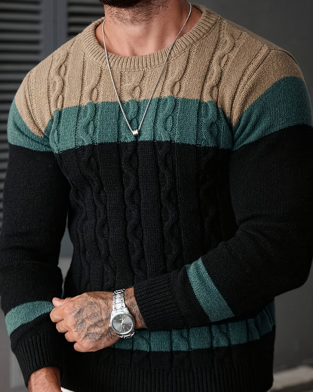 Men's Casual Color-Block Pullover Sweater for Fall/Winter