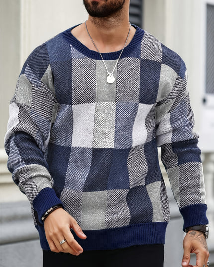 Men's Casual Color-Blocked Pullover - Trendy Knit Sweater