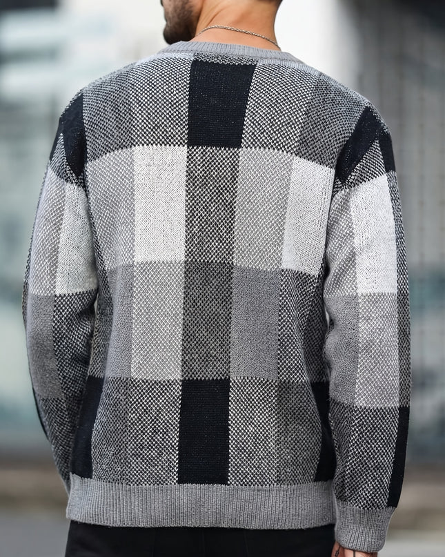 Men's Casual Color-Blocked Pullover - Trendy Knit Sweater