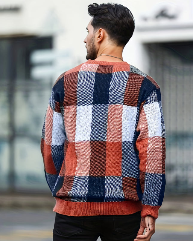 Men's Casual Color-Blocked Pullover - Trendy Knit Sweater