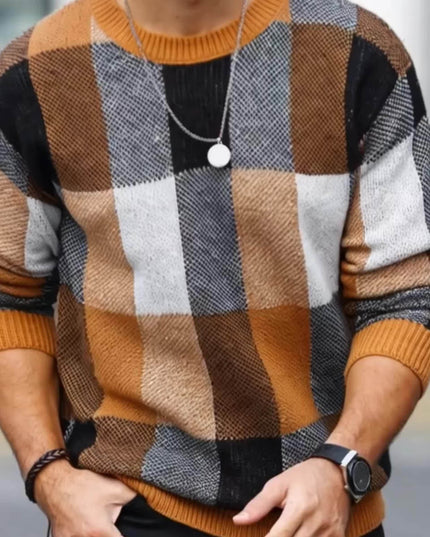 Men's Casual Color-Blocked Pullover - Trendy Knit Sweater