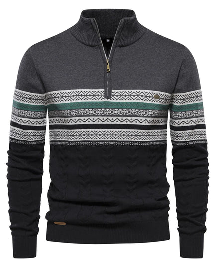 Men's Casual Cotton Sweater - Zipper Puller, Warm Winter Wear