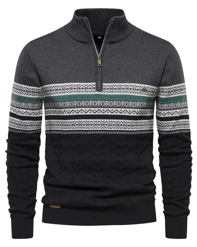 Men's Casual Cotton Sweater - Zipper Puller, Warm Winter Wear
