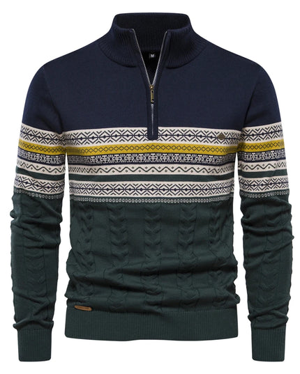 Men's Casual Cotton Sweater - Zipper Puller, Warm Winter Wear