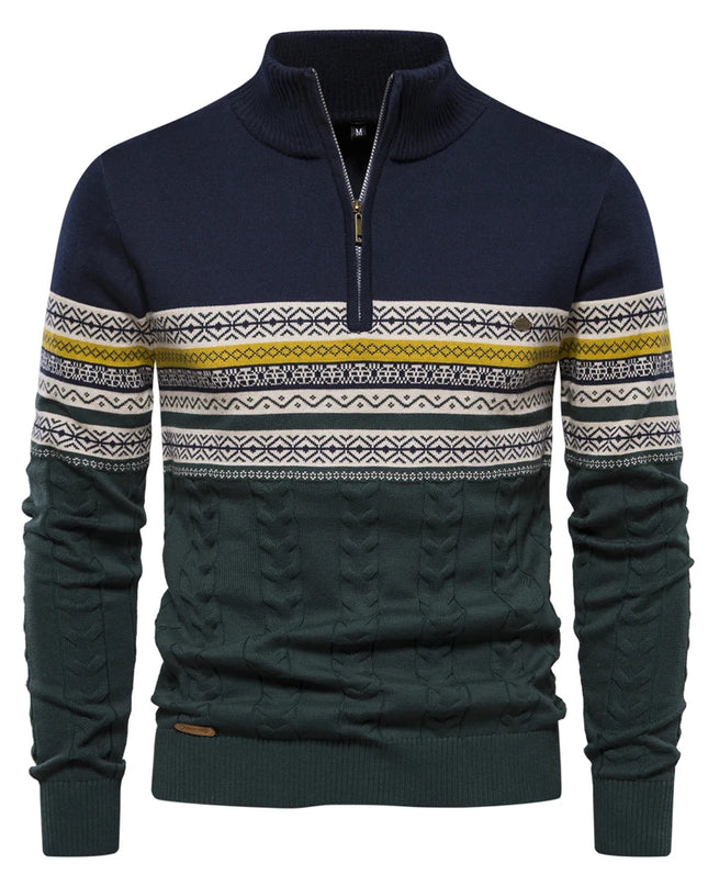 Men's Casual Cotton Sweater - Zipper Puller, Warm Winter Wear