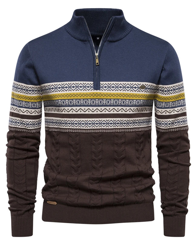 Men's Casual Cotton Sweater - Zipper Puller, Warm Winter Wear