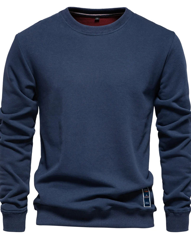 Men's Casual Crew Neck Sweatshirt - Solid Color Pullover