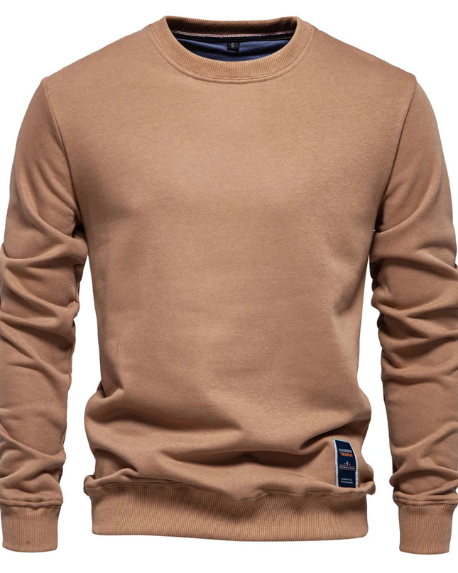 Men's Casual Crew Neck Sweatshirt - Solid Color Pullover