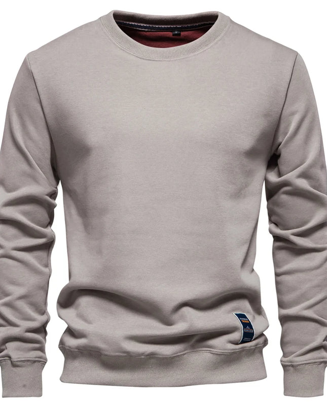 Men's Casual Crew Neck Sweatshirt - Solid Color Pullover