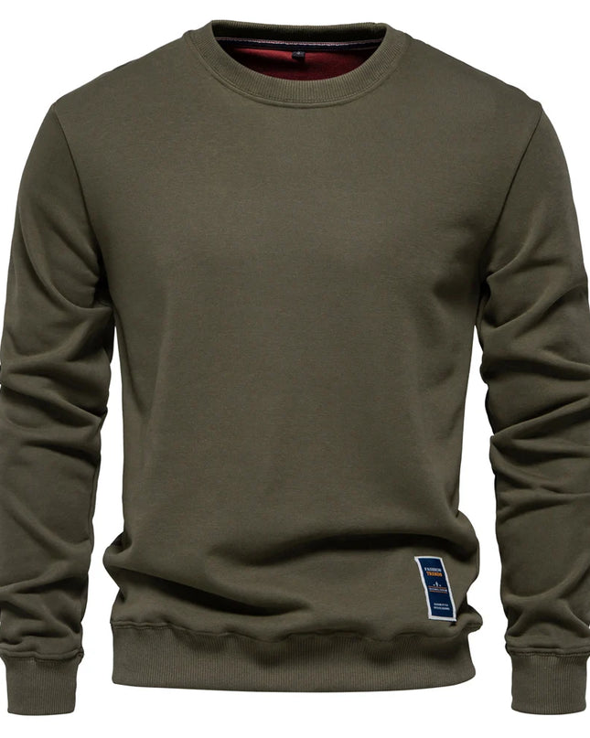 Men's Casual Crew Neck Sweatshirt - Solid Color Pullover