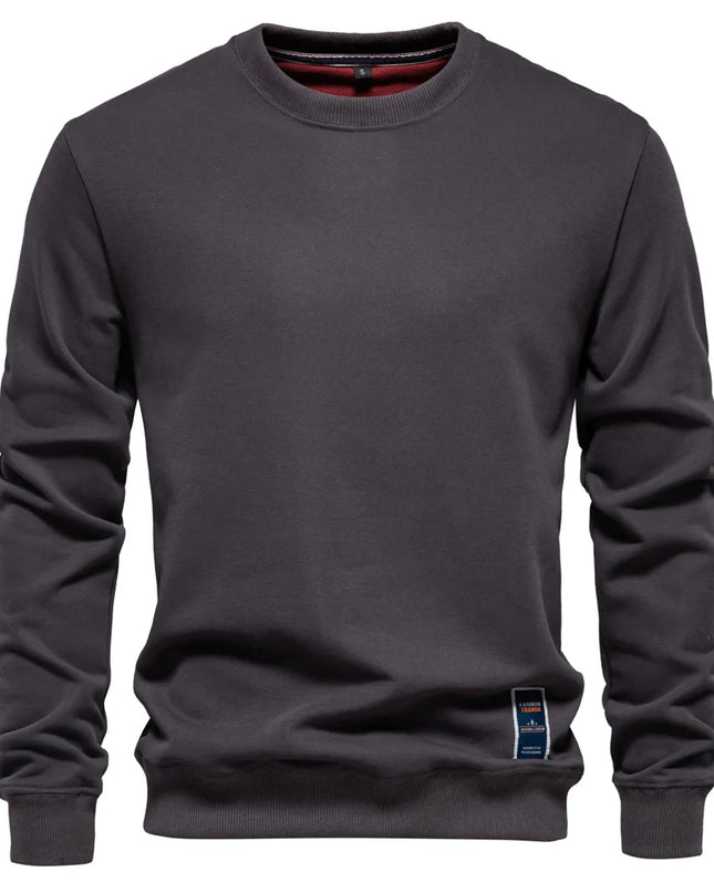 Men's Casual Crew Neck Sweatshirt - Solid Color Pullover