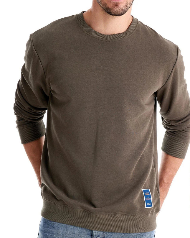 Men's Casual Crew Neck Sweatshirt - Solid Color Pullover