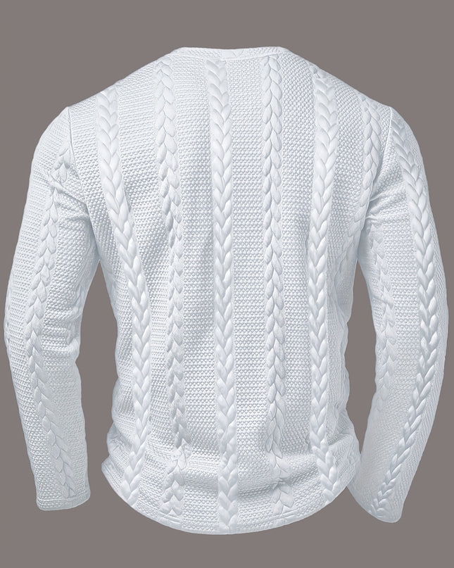 Men's Casual Henley Shirt - Textured Jacquard Long Sleeve Top