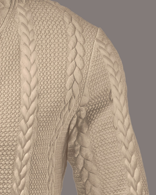 Men's Casual Henley Shirt - Textured Jacquard Long Sleeve Top