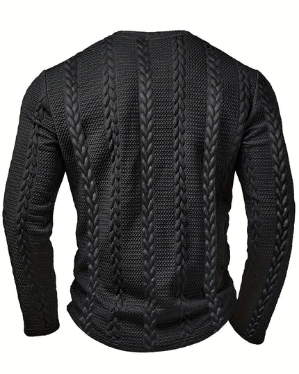 Men's Casual Henley Shirt - Textured Jacquard Long Sleeve Top