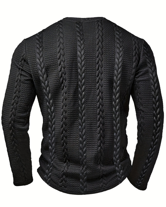 Men's Casual Henley Shirt - Textured Jacquard Long Sleeve Top