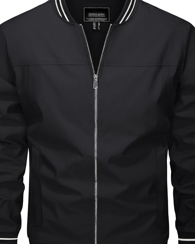 Men’s Casual Jacket - Zipper Pockets & Baseball Collar Design