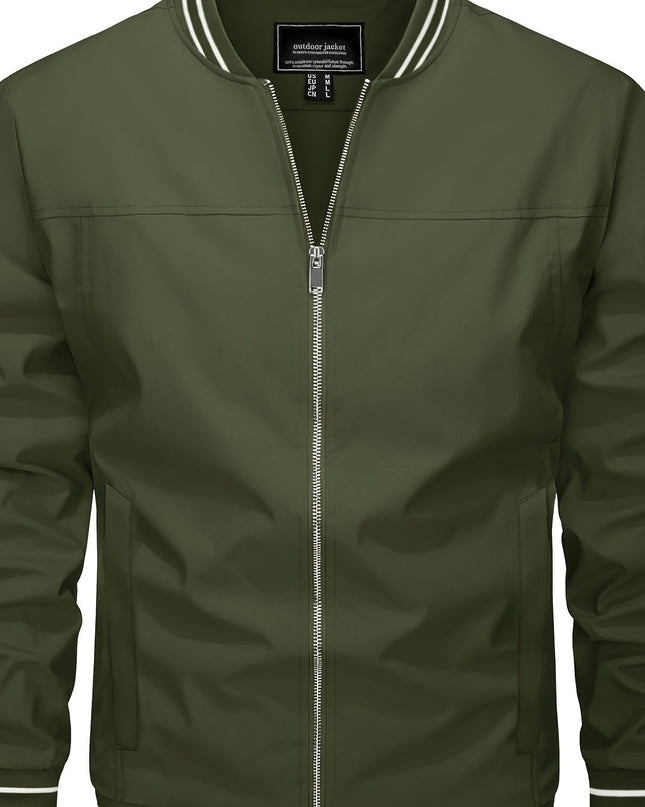 Men’s Casual Jacket - Zipper Pockets & Baseball Collar Design