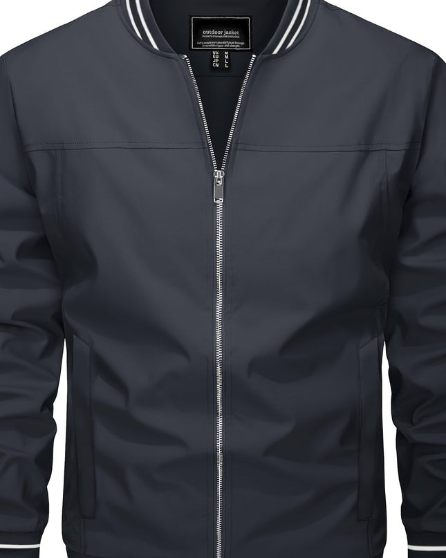 Men’s Casual Jacket - Zipper Pockets & Baseball Collar Design
