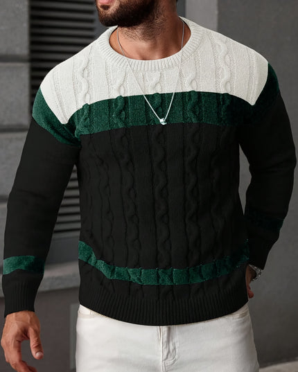 Men’s Casual Knit Pullover - Color Block Long Sleeve Design